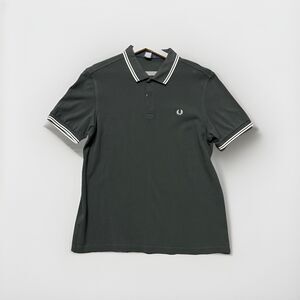 Fred Perry Grey White Twin Tip Polo Shirt Mens XL Pit To Pit 21
